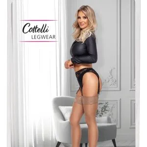 Cottelli LEGWARE Nudefarbene Seidige Strümpfe mit Spitzen-Abschluss, 20 DEN, Oeko-Tex zertifiziert