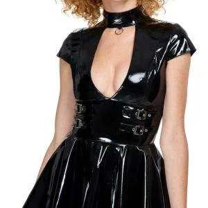 Black Level Lack Minikleid mit Ring und Cut-out, schwarz, Größe S/M Black Level Lack Minikleid mit Ring und Cut-out, schwarz, Größe S/M – Bild 2