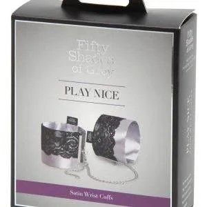 Fifty Shades of Grey Satin & Lace Handfessel Set (schwarz/silber) Fifty Shades of Grey Satin & Lace Handfessel Set (schwarz/silber) – Bild 1