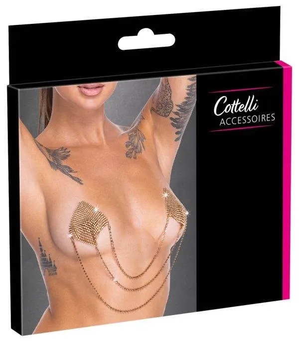 Cottelli ACCESSOIRES Goldene Nipple Sticker Square Glitzer-Rauten 6,5 cm - Wiederverwendbar