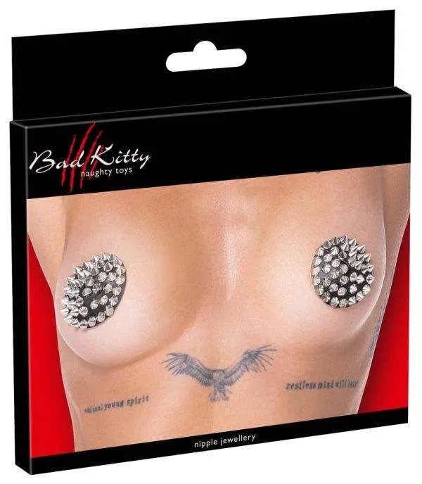 Cottelli ACCESSOIRES Schwarze Lederimitat Nipple Sticker mit Spike-Nieten - Runde Aufkleber Ø 7 cm