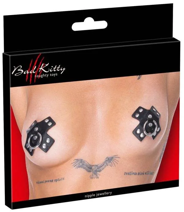 Cottelli ACCESSOIRES Nipple Sticker SM - Schwarzes Kreuz mit Nietenbesatz