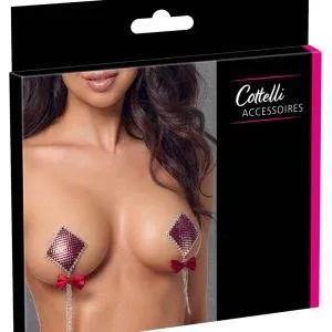 Cottelli ACCESSOIRES Nipple Schmuck Bow, rote Glitzersteine, Satinschleifchen