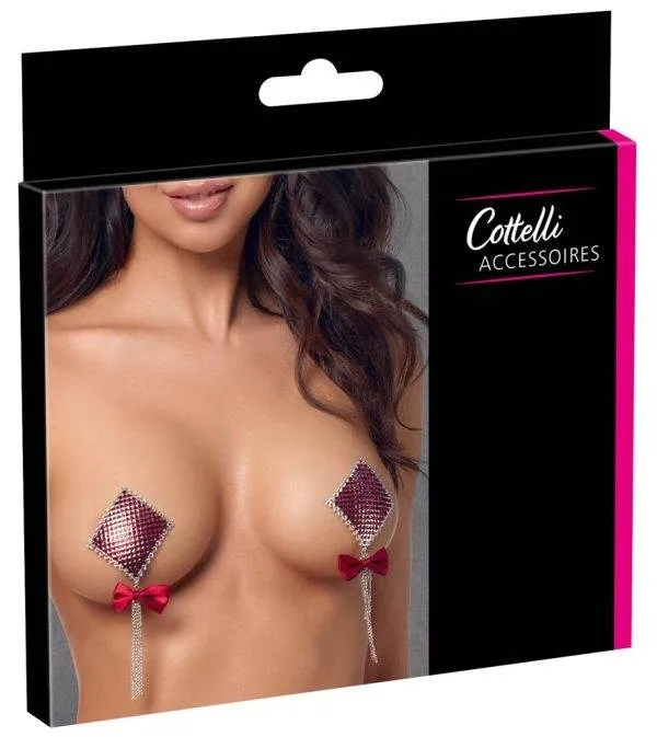 Cottelli ACCESSOIRES Nipple Schmuck Bow, rote Glitzersteine, Satinschleifchen