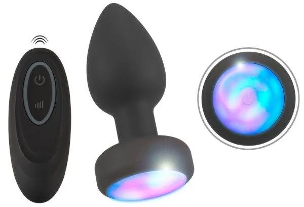RC Flashing Butt Plug with Vibration - Wasserdichter Silikon Analplug mit LED-Licht und Fernbedienung, 9 cm, bunt