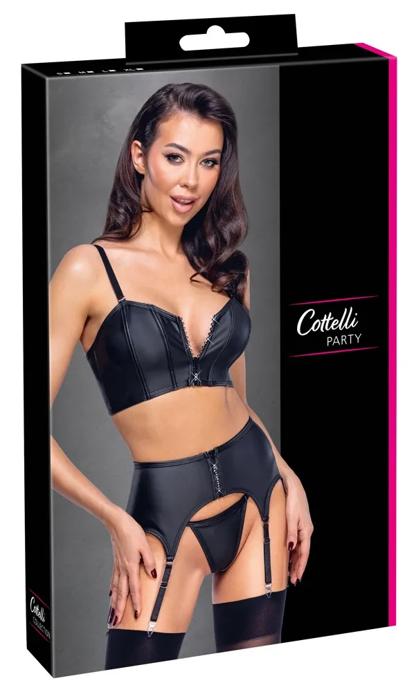 22514501021_verp Cottelli PARTY Schwarzes Straps-Set - Mattlook mit Glitzer-Reißverschlüssen