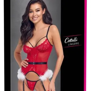 Cottelli Lingerie X-Mas Strapshemd und String Set rot