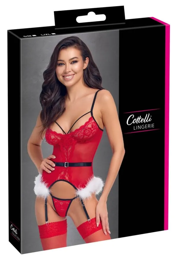 Cottelli Lingerie X-Mas Strapshemd und String Set rot