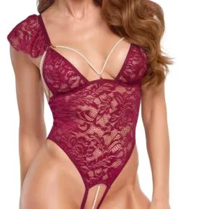 Cottelli LINGERIE Bordeaux-roter Stringbody ouvert mit Perlenketten Cottelli LINGERIE Bordeaux-roter Stringbody ouvert mit Perlenketten – Bild 3