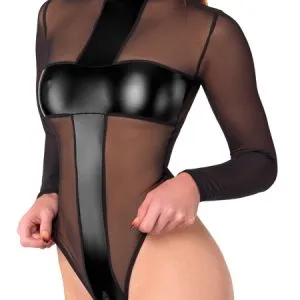 Noir Geheimnisvolle Transparenz! Schwarzer Langarm-Body ouvert in Powerwetlook-Stil, Größe S, Schwarz Noir Geheimnisvolle Transparenz! Schwarzer Langarm-Body ouvert in Powerwetlook-Stil, Größe S, Schwarz – Bild 2