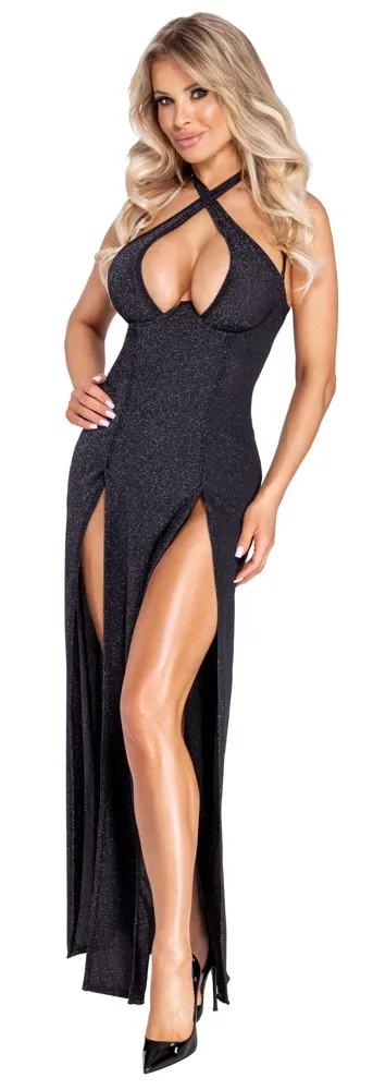 Cottelli PARTY Glamorous Silver Black Maxi Dress Cottelli PARTY Glamorous Silver Black Maxi Dress