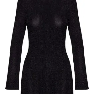 Noir Exklusives Glitzer-Minikleid - Schwarz, Trompeten-Ärmel, Stehkragen mit Glitzersteinen Noir Exklusives Glitzer-Minikleid - Schwarz, Trompeten-Ärmel, Stehkragen mit Glitzersteinen – Bild 4