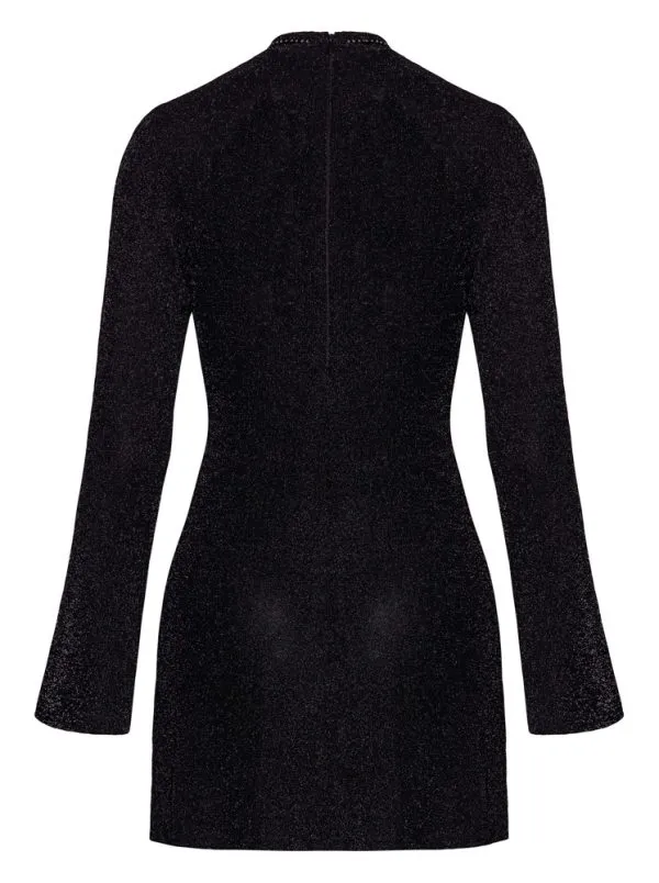 Noir Exklusives Glitzer-Minikleid - Schwarz, Trompeten-Ärmel, Stehkragen mit Glitzersteinen Noir Exklusives Glitzer-Minikleid - Schwarz, Trompeten-Ärmel, Stehkragen mit Glitzersteinen