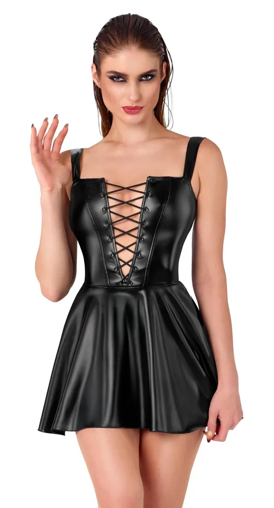 Noir Träger-Minikleid Powerwetlook Schwarz