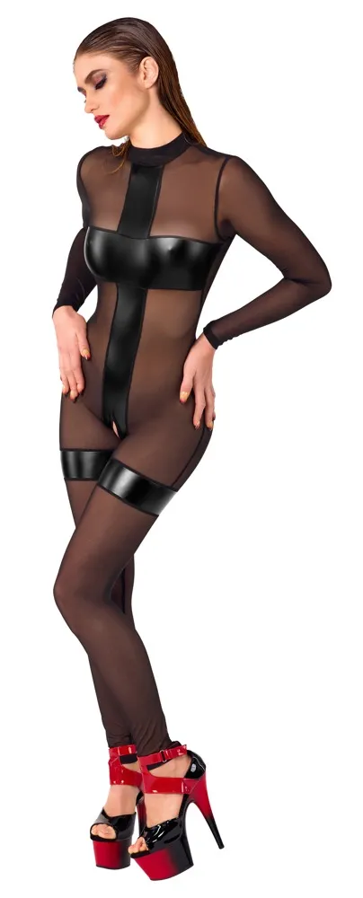 Noir - Schwarzer Overall ouvert mit Transparenz, Größe S, Farbe Schwarz Noir - Schwarzer Overall ouvert mit Transparenz, Größe S, Farbe Schwarz