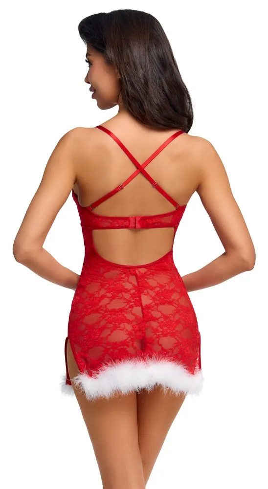 Cottelli LINGERIE X-Mas Spitzen-Negligé, Rot mit Federn Cottelli LINGERIE X-Mas Spitzen-Negligé, Rot mit Federn