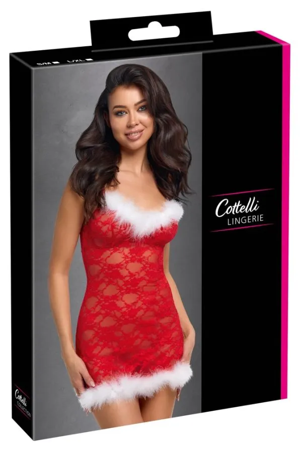 27517713111_verp Cottelli LINGERIE X-Mas Spitzen-Negligé, Rot mit Federn
