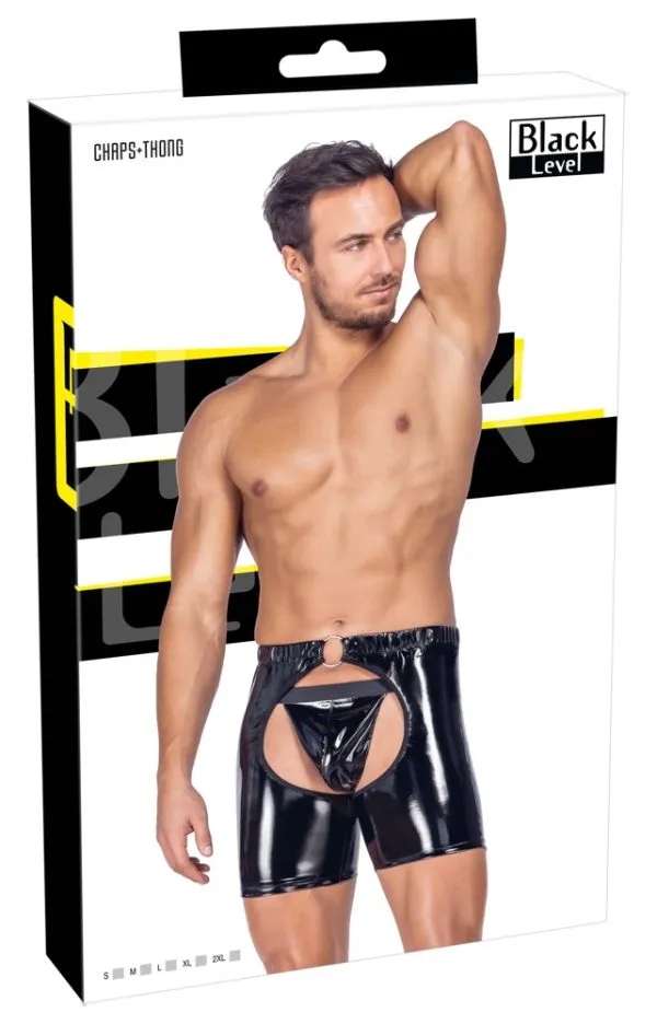 Black Level Chaps & String Set - Lack Schwarz